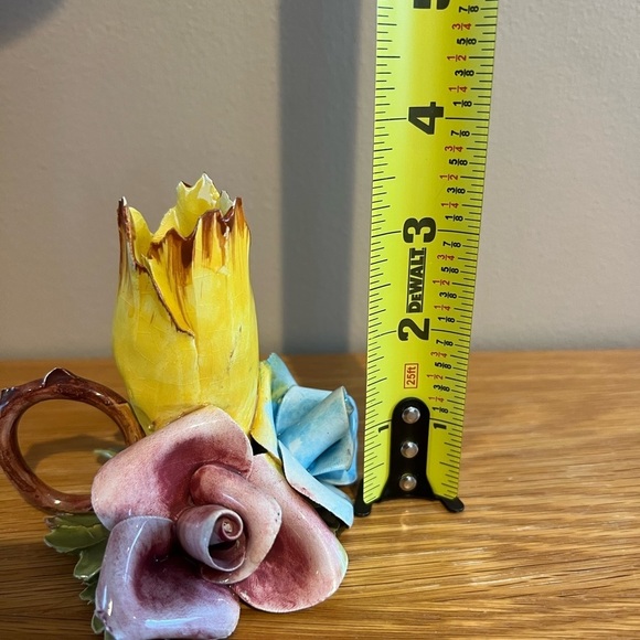 VTG Italian Capodimonte Style Hand Painted Porcelain Rose Candleholder 3.5” X 4” - Picture 7 of 11